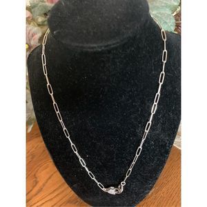 Paper Clip, Pave Heart W Claw Clasp Sterling Silver Necklace